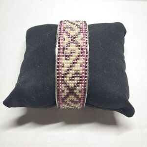 Loom Beaded Bracelet Cuff Pearl, Purple and Pink